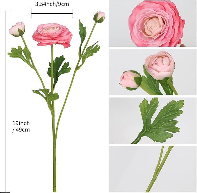 IPOPU 4PCS Real Touch Hot Pink Ranunculus Artificial Flowers Faux Ranunculus Flowers for Vase Real Look Silk Peonies Fake Peony Flowers for Home Indoor Wedding Centerpieces for Table Decor (Rose Red)-Ruum Studio Home