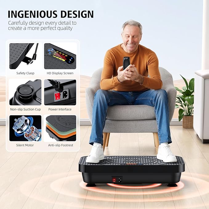 Vibration Plate Exercise Machine, OVANZA Whole Body Vibration Plate for Lymphatic Drainage, Burns Fat, Helps Toning, Weight Loss Shaping Wellness for Home Training Equipment-Ruum Studio Home