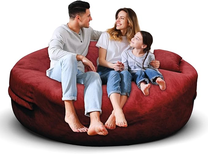 Bean Bag Chair for Adults 5FT,Soft Removable Cover for Teens/Girls Bedroom,Fluffy Giant Round Floor Beanbag Lounger Chairs (No Filler,Claret)-Ruum Studio Home