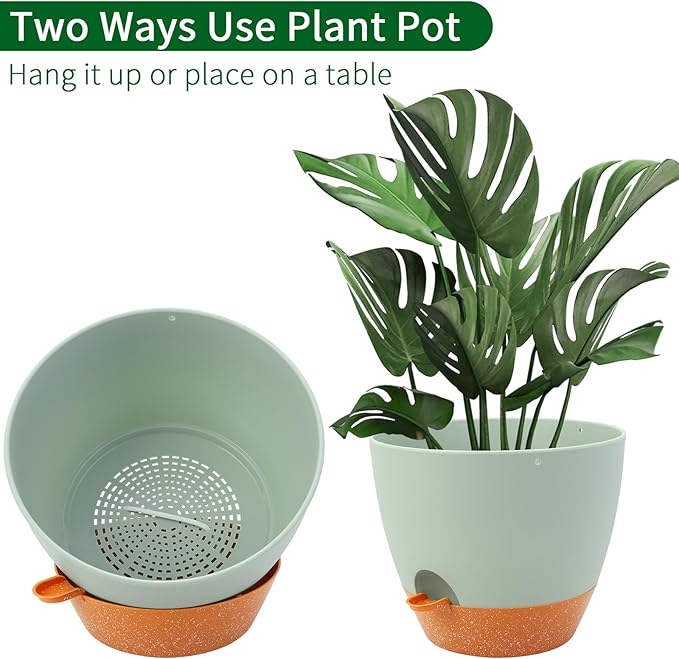 GARDIFE Large Hanging Planter, 12 inch Hanging planters for Indoor. Outdoor Plants, Self Watering Plant Pot, Plant Hanger, Green-Ruum Studio Home