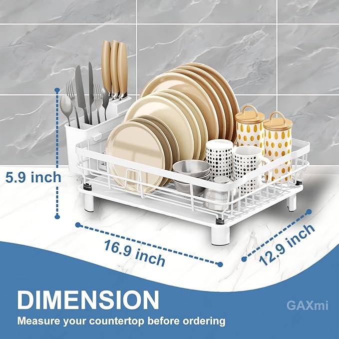 GAXmi Dish Drying Rack Over The Sink Dish Drainer with Drainboard Utensil Holder, 1-Tier White-Ruum Studio Home