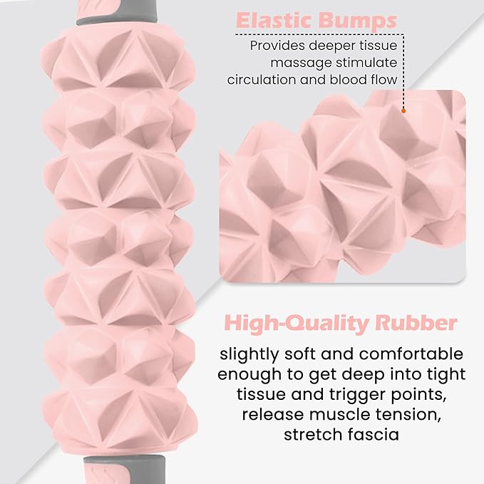 KITWILD Muscle Roller Stick, Massage Roller Stick for Athletes, Body Massage Stick for Muscles Deep Tissue, Muscle Relaxation Roller for Physical Therapy, Myofascial Release, and Yoga Therapy, Pink-Ruum Studio Home