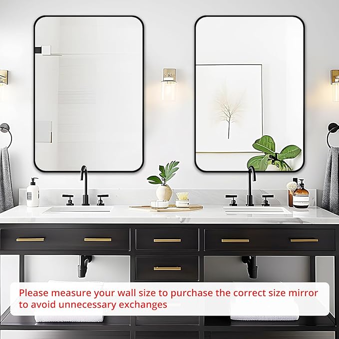 Fabuday Black Wall Mirror for Bathroom Over Sink - 20x30 Matte Metal Framed Rectangle Mirror, Rounded Rectangular Vanity Mirrors for Living Room, Bedroom, Entryway, Hallway, Horizontally/Vertically-Ruum Studio Home