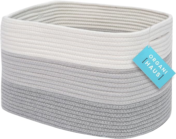 OrganiHaus Woven Storage Baskets for Organizing, Cotton Rope Organizer Bins for Shelves, Closet & Nursery, Dog Toy Basket, Decorative Bins for Toys, Towels & Books - 15x10x9, Grey-Ruum Studio Home
