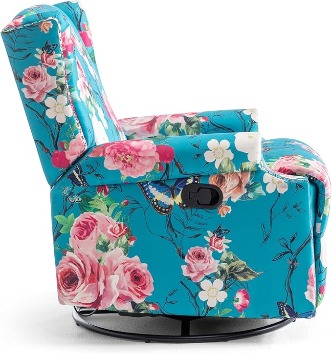 UIXE Swivel Rocker Manual Recliner Chair, Wingback Swivel Glider Fabric Nursery Reclining Sofa Chair, High Back Upholstered Arm Chair for Living Room Bedroom - Peacock Blue-Ruum Studio Home