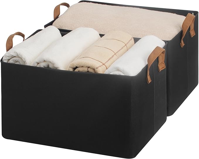 StorageWorks Storage Bins, Fabric Storage Bins for Shelves, Extra Large Storage Baskets with Metal Frame, Closet Baskets and Bins with Handles, Jumbo, Black, 2-Pack-Ruum Studio Home