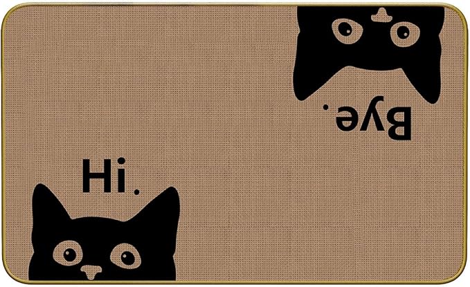 Mingnei Hi Bye Cat Welcome Doormat - Door Mat for Home Kitchen Entrance, Funny Black Cat Lover Floor Mat for Indoor/Outdoor Entryway Rug, 30x17 (Brown)-Ruum Studio Home
