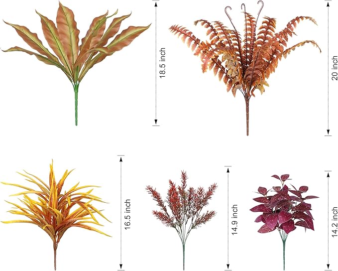 Artificial Fall Plant Large Bunches Greenery Plants Fake Plastic Leaves with Stems UV Resistant Outside Faux Plants Bushes for Autumn Outdoor Patio Garden Front Porch Yard Decor (Fall Color)-Ruum Studio Home