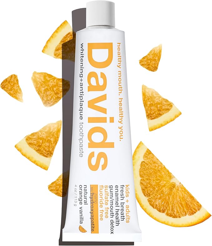Davids Hydroxi Fluoride Free Nano Hydroxyapatite Toothpaste for Enamel Health & Whitening, Antiplaque, SLS Free, Kid Friendly Orange Vanilla Flavor, 4 oz, Made in USA-Ruum Studio Home