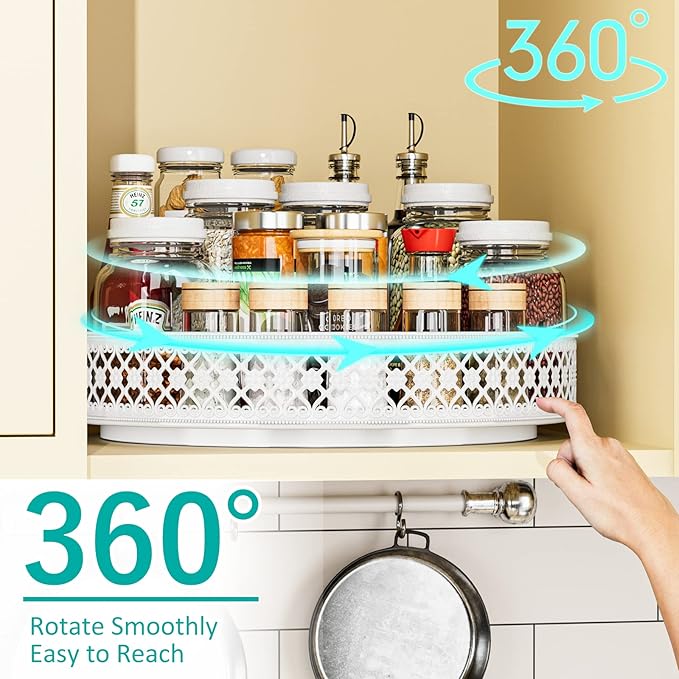 Ovicar Lazy Susan Turntable Organizer - 13 inch Rotating Spice Rack Metal Lazy Susan for Cabinet Pantry Kitchen Countertop Dining Table Cupboard Bathroom Vanity Refrigerator White-Ruum Studio Home