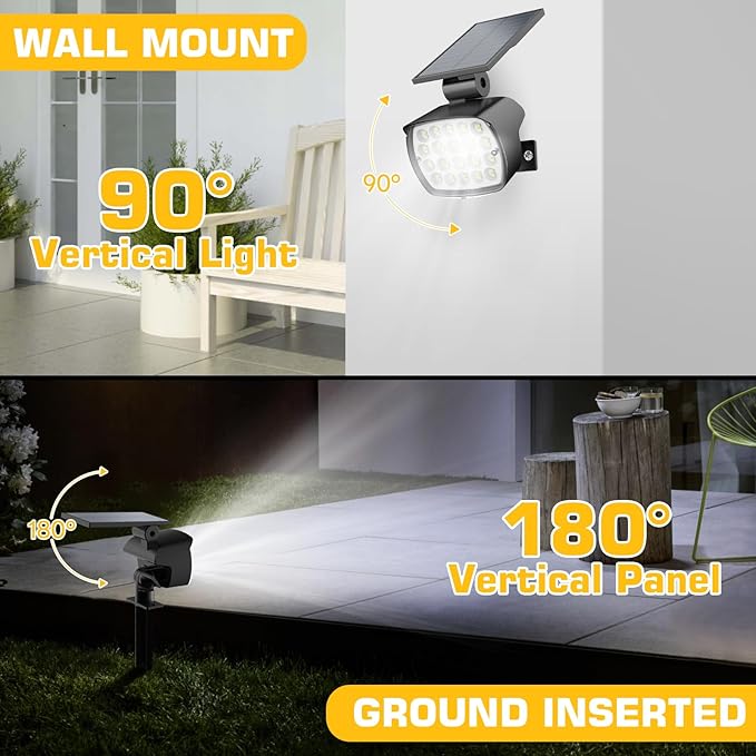 Kaxiida Solar Lights Outdoor Waterproof - 2025 Upgrade 3 Level Ultra Bright Spot Lights Uplights, LED Landscape Spotlight for Tree, Pathway, Wall, Adjustable Solar Panel Auto On/Off-Ruum Studio Home