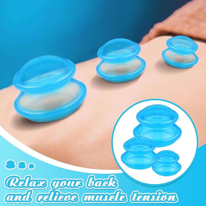 TrelaCo 6 Pcs Cupping Kit for Massage Therapy 3 Sizes Silicone Cupping Set Chinese Massage Therapy for Studio Household Cellulite Joint Pain Muscle Pain(Clear Blue)-Ruum Studio Home