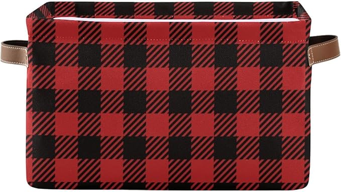 Red and Black Buffalo Plaid Storage Basket Cube Storage Bins Organizer Bag Collapsible Closet Shelf Baskets with handle for Baby Cloth Pet Toy Book 14.2×10.2×8.3 IN-Ruum Studio Home