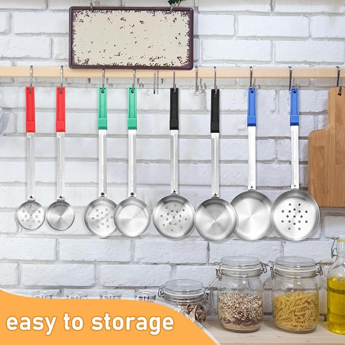 16 Pcs Portion Control Serving Spoons, Restaurant Measuring Serving Ladle Utensils, Portion Control Slotted Scoops for Weight Loss, Solid and Perforated Scoops(4 Colors,4 Sizes)-Ruum Studio Home