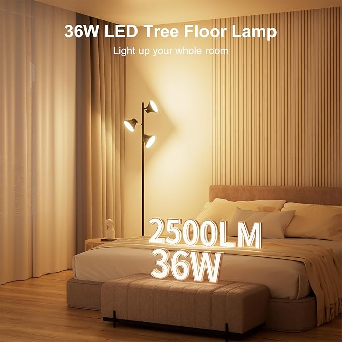LED Floor Lamp, 36W Modern Floor Lamp with Remote & Touch Control, 4 Color Temperatures, Standing Lamp with 3 Rotatable Lights, Floor Lamps for Living Room, Bedroom, Office-Ruum Studio Home