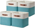 DULLEMELO Foldable Storage Cubes 11 x 11 Organizer Bins,Canvas Storage Bins Empty Gift Baskets for Organizing with SturdyLeather Handles, Closet Baskets for Nursery Storage(4 Pack - 11" White&Teal)-Ruum Studio Home