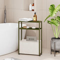Narrow Side Table, Slim End Tables with Fabric Basket, Skinny Table for Small Spaces, Thin Bedside Table for Living Room, Bedroom (1, Forest Green + Camel Brown)-Ruum Studio Home