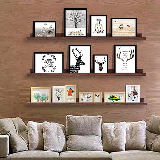 AZSKY Floating Shelves Deep Walnut for Wall Long Picture Ledge Shelf 48 Inch Beige Photo Ledge Shelves with Lip Wall Bookshelf for Kids Bedroom Living Room Bathroom Kitchen Wooden Spice Rack Set of 3-Ruum Studio Home