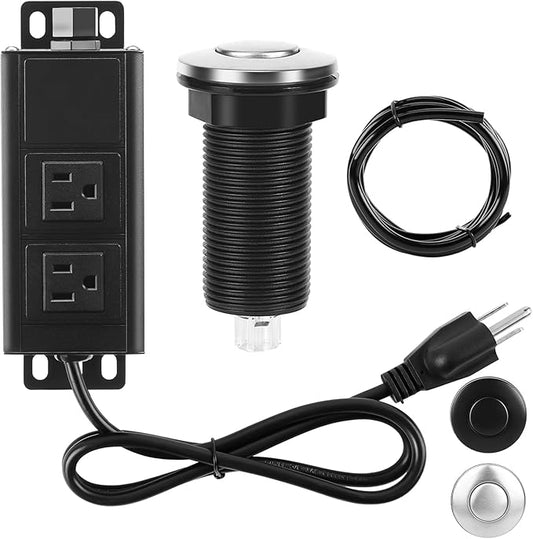 Dual Outlet Garbage Disposal Air Switch Kit, UL Listed Sink Top Air Switch for Food Waste Disposal, 3.58” Extra Long Air Button, Brushed Stainless Steel-Ruum Studio Home