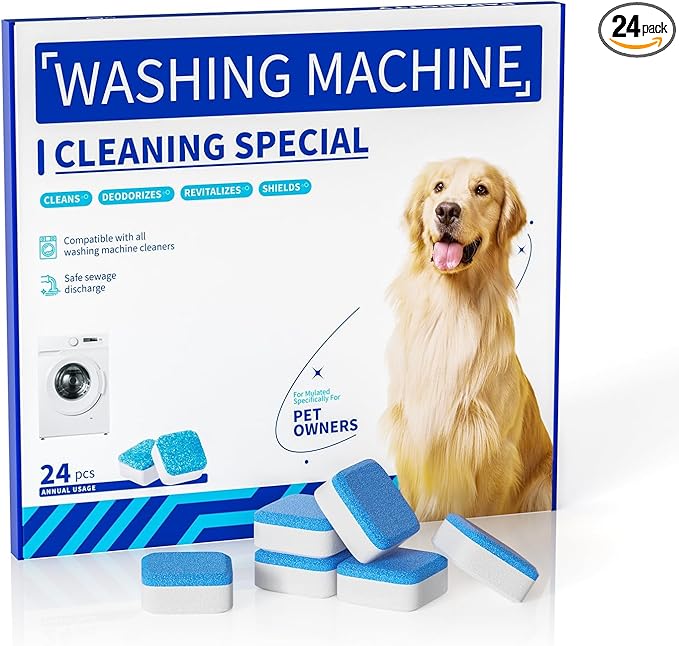 Washing Machine Cleaner Tablets - 24 Pack (12 Month Supply) | HE Compatible for Top & Front Load Washers | Pet-Safe Formula Eliminates Odors, Lint & Detergent Buildup-Ruum Studio Home