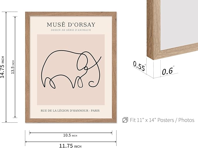 Poster Master Vintage Poster - Retro One Line Elephant Drawing Print - Elephant Art - Minimal Gift for Men, Women, Animal Lover - Abstract Wall Decor for Home, Office, 11x14 Beige Framed-Ruum Studio Home