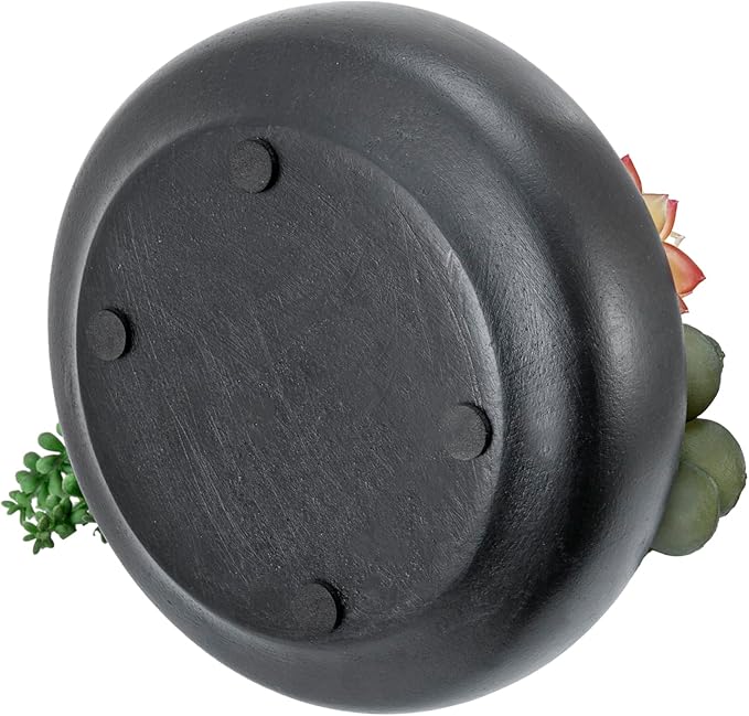 MyGift 8-Inch Artificial Succulent Plant Arrangement, Assorted Fake Plants in Modern Black Round Concrete Planter Bowl-Ruum Studio Home