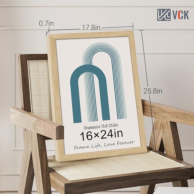 VCK 16x24 Oak Wood Frame for Poster & Picture, Natural Solid Wood Photo Frames 3 Pack, Wall Gallery Frame-Ruum Studio Home