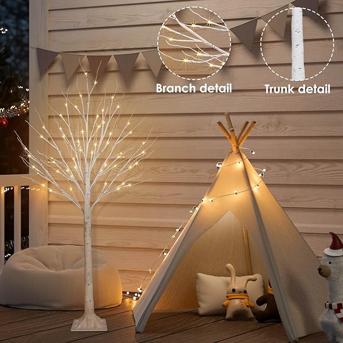 2 Pack 4FT 100LED Christmas Lighted Birch Tree, Timer Function Prelit Artificial Tree Lamp Plug in with Warm White Lights, 2 Modes Twinkling Twig Trees for Indoor Outdoor Party Christmas Decorations-Ruum Studio Home