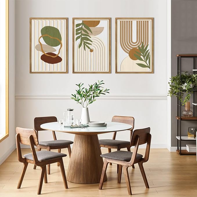 Large Sage Green Boho Wall Art Set Abstract Modern Geometric Wood Wall Decor Mid Century Neutral Artwork Bohemian Art Decor for Living Room Bedroom Office-16x24Inch x3-Ruum Studio Home
