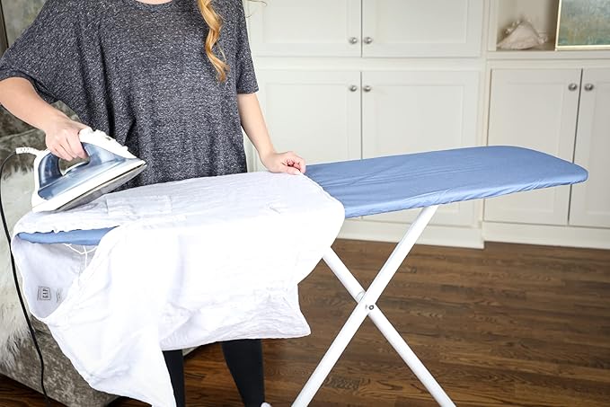 54" Full-Size Adjustable Ironing Board w/Thick Pad Cover, Leg Locking System, Foldable and Collapsible, Heavy-Duty Alloy Steel Construction, Space Saving Design - Blue-Ruum Studio Home