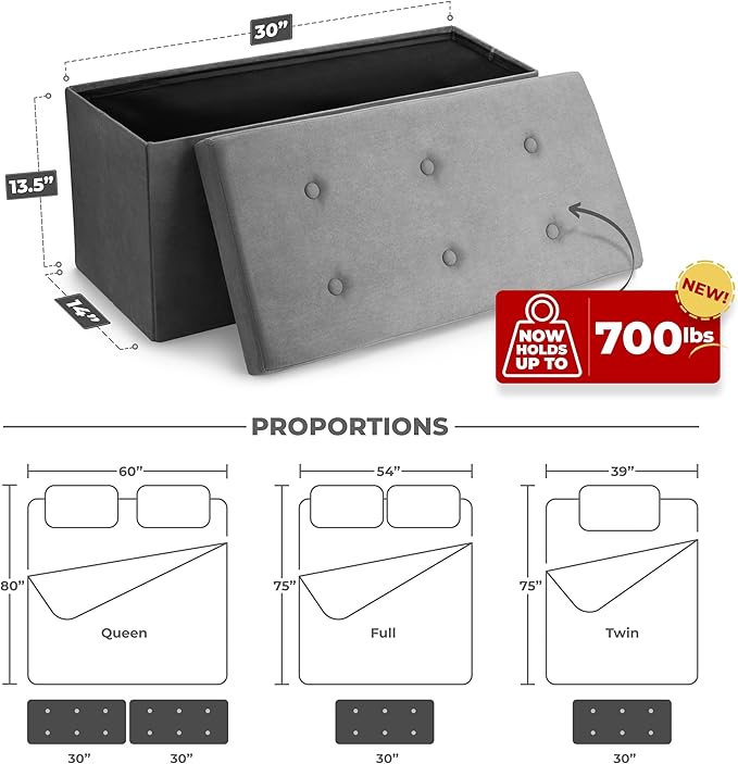 Sorbus Storage Ottoman Bench – Collapsible/Folding Bench Chest with Cover – Perfect Toy and Shoe Chest, Hope Chest, Pouffe Ottoman, Seat, Foot Rest, – Contemporary Faux Suede (Gray)-Ruum Studio Home