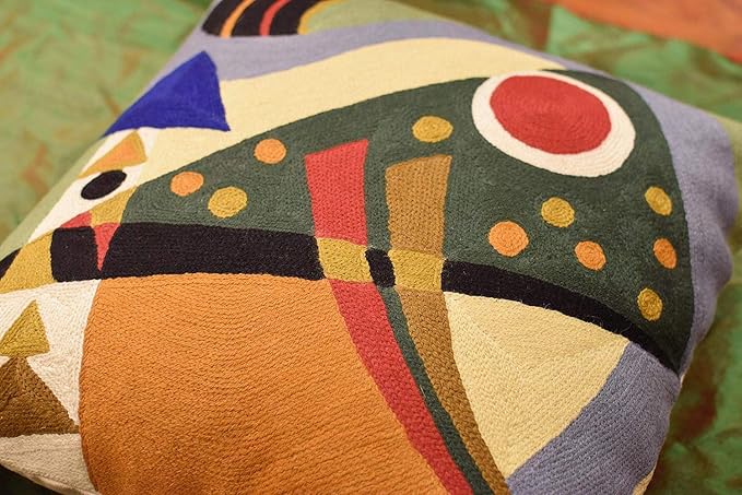 Kandinsky Modern Pillow Cover | Green Abstract Pillows | Modern Outdoor Pillows | Mid Century Chair Cushions | Handmade Wool Size 18x18-Ruum Studio Home