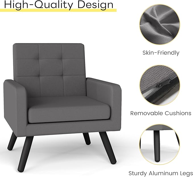 Kromax Mid-Century Modern Accent Chair Set of 2 for Living Room, 496 Lb. Weight Capacity, Dual Armrests, Comfy Extra Large Seat, Timeless Style Perfect for Reading & Relaxing, Dark Grey-Ruum Studio Home