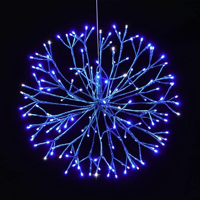 Christmas led Sparkle Ball Hanging Outdoor décorations -Haning Twig Ball,Snowflake Ornament Lights Indoor Outdoor Festive Holiday Décor 24Inch (Blue)-Ruum Studio Home