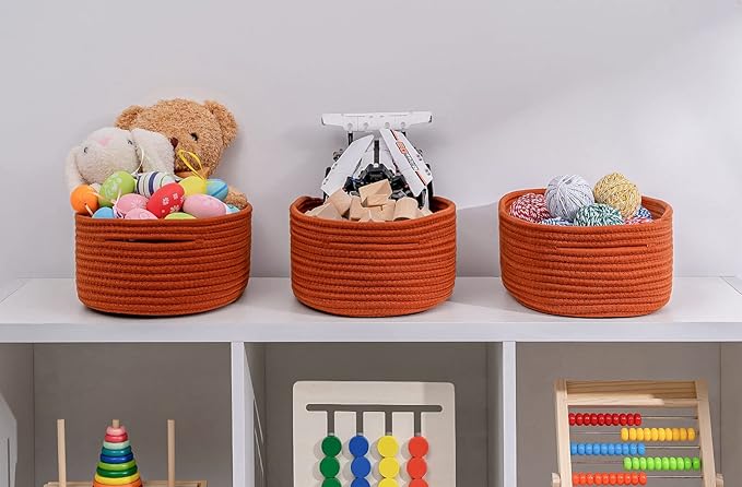Shelf Storage Baskets for Organizing|Decorative Basket for Closet Storage|Toy Baskets&Bins|Small Woven Rope Baskets-13x8.66x5.11’’,Durable&Stylish,Oval 3 Packs Brick Red-Ruum Studio Home