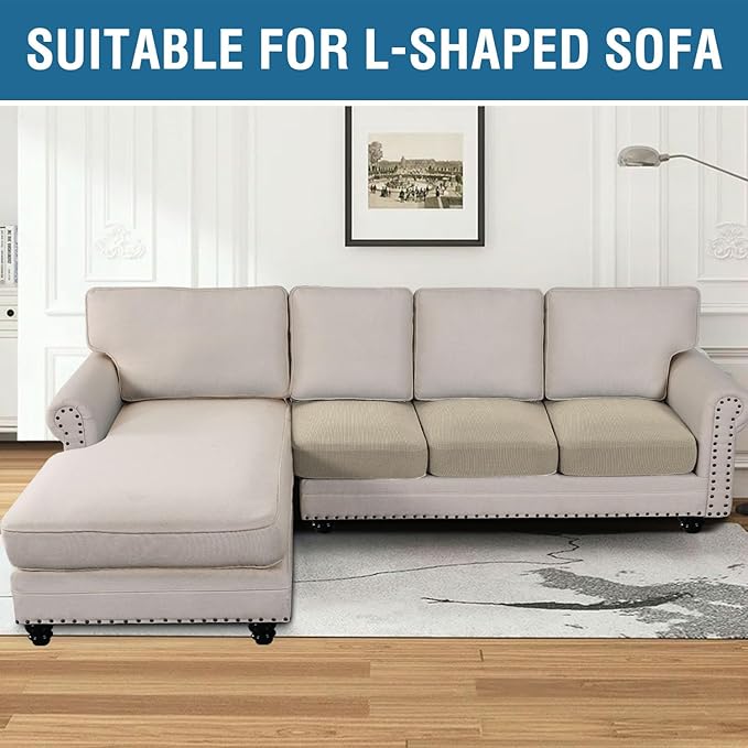 H.VERSAILTEX Super Stretch Individual Seat Cushion Covers - Sofa & Couch Cushion Slipcover Sets - Thick Jacquard Textured Twill Fabric (3 Piece, Island Fossi)-Ruum Studio Home