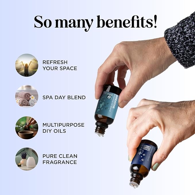 Aromatherapy Essential Oil Blends for Diffusers - Diffuser Essential Oil Set with Dream Essential Oil Blend and Breathe Essential Oil Blend - 100% Pure Must Have Aromatherapy Oils - 1 Fl Oz Each-Ruum Studio Home
