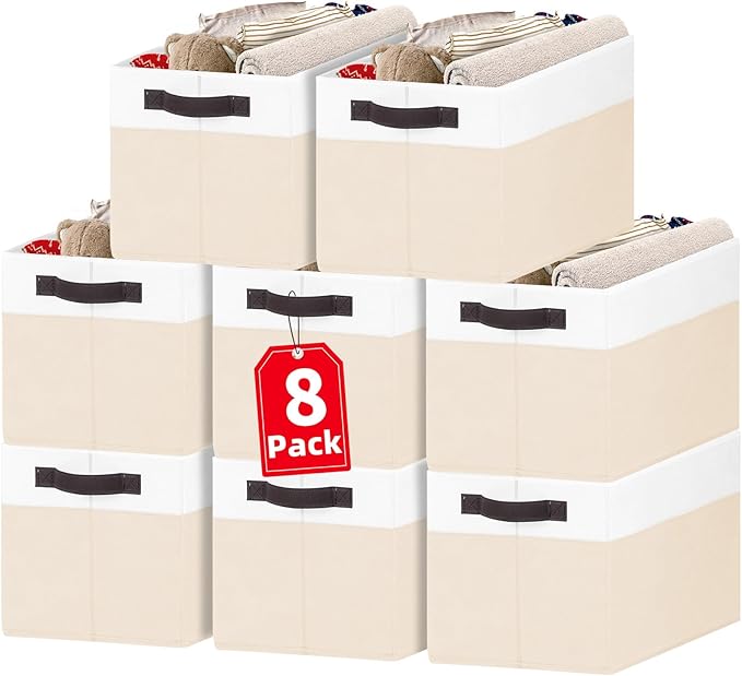 Criusia 8 Pack Large Storage Basket, Fabric Blanket Basket Living Room, Toy Organizers and Storage with Handles for Kids, Laundry Basket for Clothes Towel, Yarn and Craft Storage Bins (14L*10W*9.5H)-Ruum Studio Home