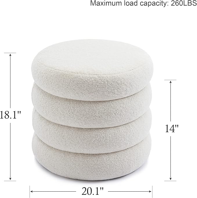 ONEVOG 20" Round Storage Ottoman with Removable Lid, Off-White Boucle Fabric Footrest Pouf, Sherpa Tufted Small Coffee Table Vanity Ottoman Foot Stools for Living Room Couch, Bedroom, Dorm, Nursery-Ruum Studio Home