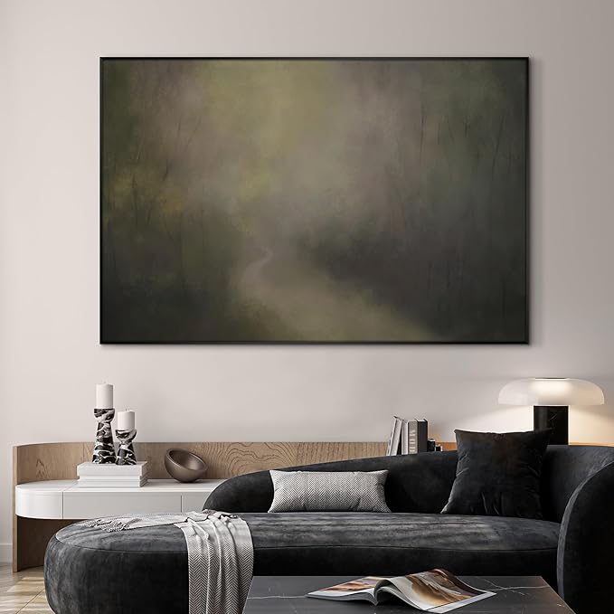 SIGNWIN 46"x72" Extra Large Framed Wall Art Muted Forest Path Soft Misty Woodland Scene Illustration for Home Living Room Bedroom Decor (Frame Assembly Required)-Ruum Studio Home