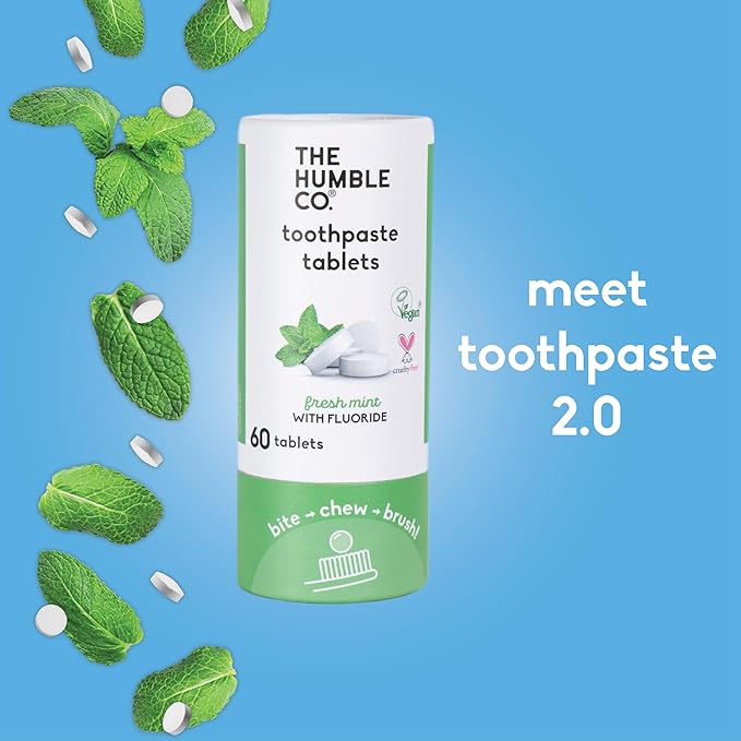 The Humble Co. Mint Toothpaste Tablets, 3 PK – Anticavity Fluoride Toothpaste Tablets with All Natural Ingredients, Dentist Developed Formula - Vegan, SLS Free, Plastic Free (Mint, 180 Count)-Ruum Studio Home