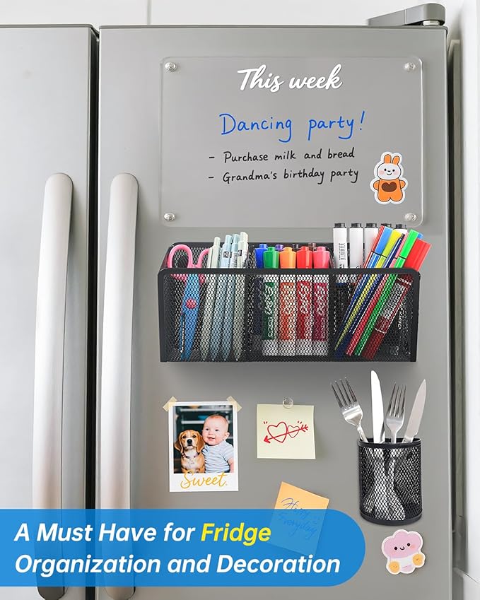 VICNOVA Magnetic Pencil Holder - Metal Pen Holder with Strong Magnets - Storage Basket Organizer for Whiteboard, Refrigerator, Locker Accessories-Ruum Studio Home