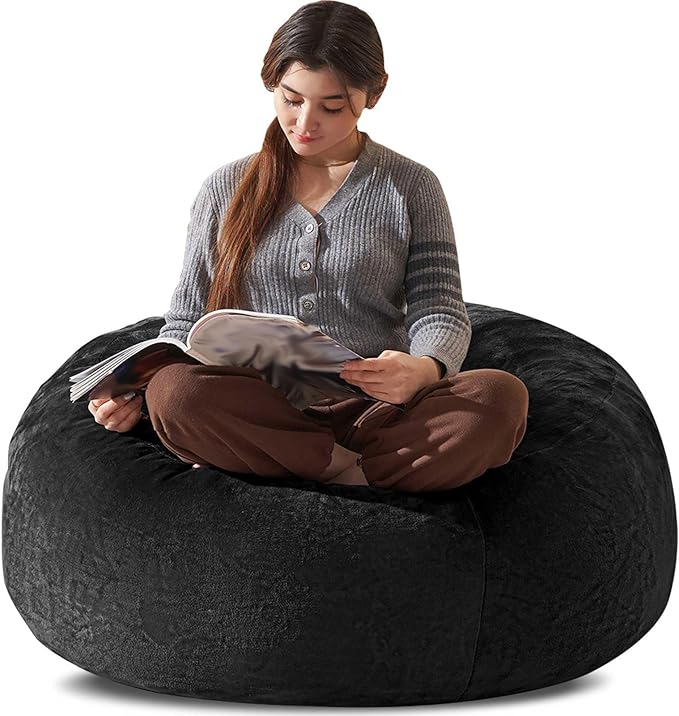 Bean Bag Chair 3Ft, Memory Foam Filled, Large Beanbag Chairs for Adults and Teens, Soft Sofa with Removable Flannel Cover, Round Couch for Living Room Bedroom College Dorm (Black, 3FT-36×36"×24")-Ruum Studio Home