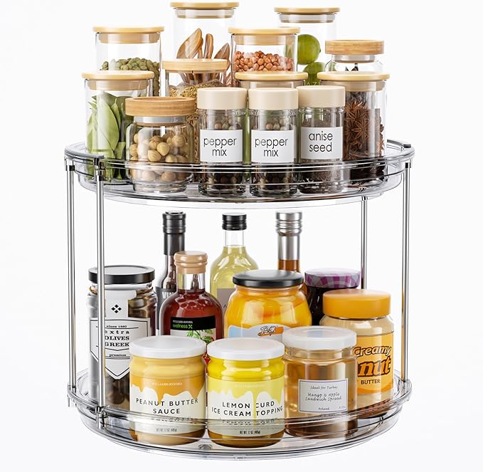 LAMU 2 Tier Lazy Susan Turntable Organizer 10.6'' Rotating Spice Rack Organization for Cabinet, Kitchen, Pantry, Countertop, Bathroom, Vanity, Medicine Cabinet Organizer, Grey-Ruum Studio Home