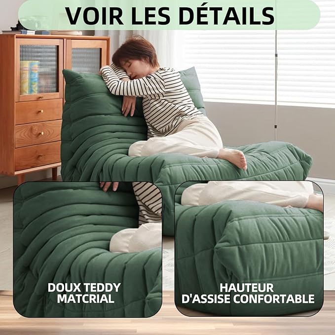 Modern Living Room Chair, Big Bean Bag Adult Floor Sofa, Togo Recliner Memory Foam Lazy Couch Suitable Balcony for Fireside Chair (Green)-Ruum Studio Home