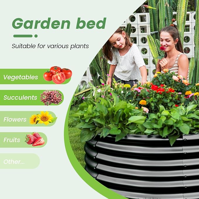 Land Guard 4×4×3ft Galvanized Raised Garden Bed Kit, Round Galvanized Planter Raised Garden Boxes Outdoor, Large Metal Raised Garden Beds for Vegetables, Grey-Ruum Studio Home