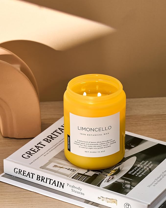 M&SENSE Limocello Summer Scented Candle, 19.4oz 110 Hours Long Lasting Burn Non Toxic Natural Soy Wax Lemon Highly Scented for Home Decor, 2 Wick Relaxing Candle Gifts for Yoga Spa Meditation-Ruum Studio Home