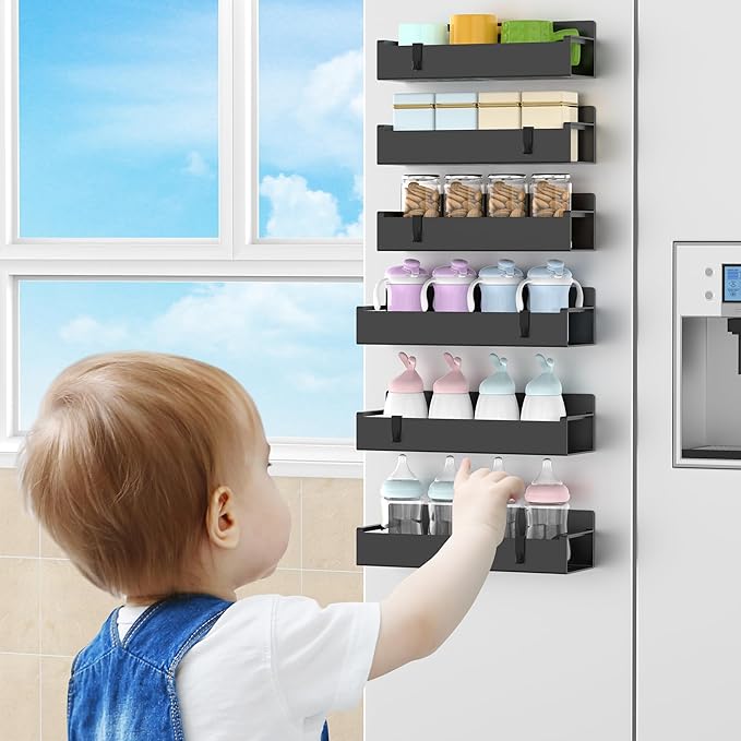 6 Pack Magnetic Spice Rack Organizer for Refrigerator and Oven, Black Fridge Organizers and Storage for Kitchen-Ruum Studio Home