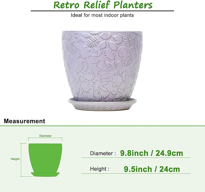10inch Retro Ceramic Planter with Drainage Hole and Saucer for Multiple Plants, Indoor-Outdoor Garden Pots for Succulent, Orchid, and Flower (Fits Inner Pots Up to 9 Inch, Retro Purple)-Ruum Studio Home