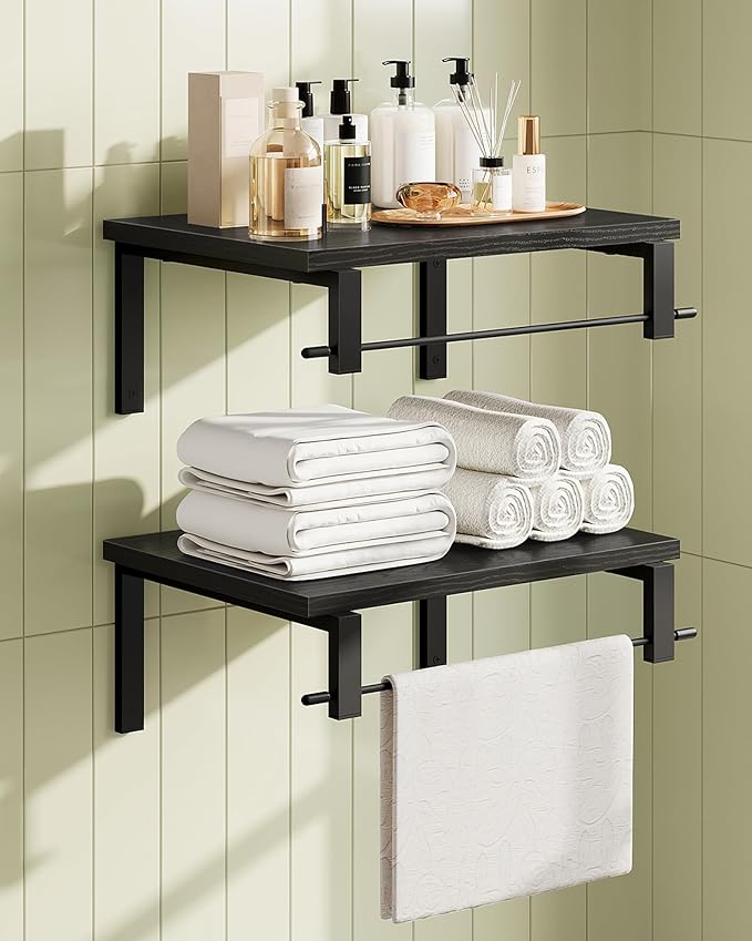 Deep Floating Shelves for Wall, 12 inch Wall Mounted Shelves Set of 2, Wide Floating Shelves for Living Room, Bedroom, Study, Bathroom, Black TBJ02P2BB-Ruum Studio Home